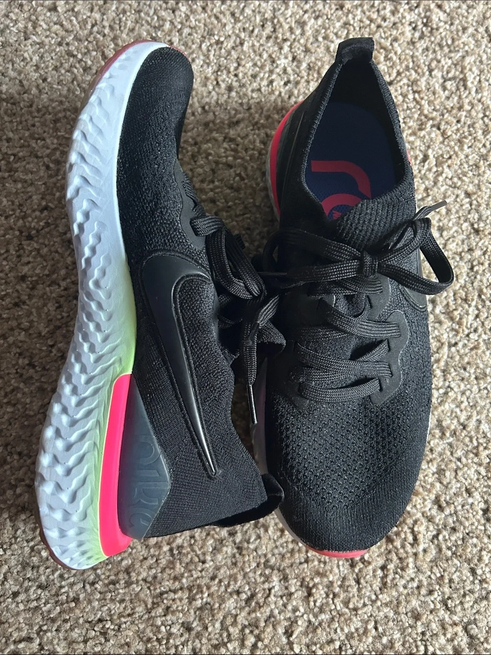 Nike Women’s Black Running Sneakers with Neon Pink & Lime Accents